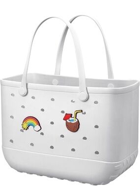 White Beach Tote with Rainbow & Coconut Charms